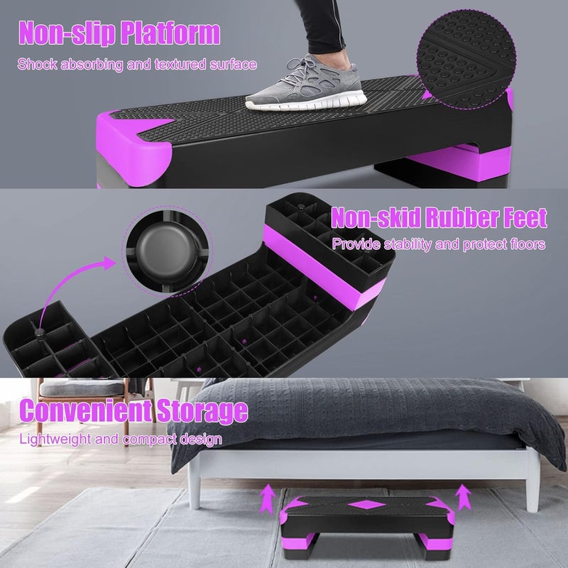 HooKung Adjustable Workout Aerobic Stepper in Fitness & Exercise Step Platform Trainer 3 settings adjustable height 4”-6”-8” - Image 5